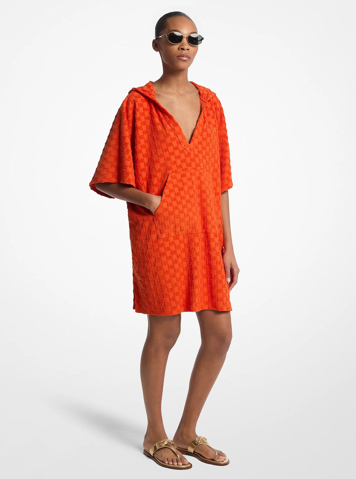 Michael Kors Logo Embossed Cotton Terry Coverup - Red Clay