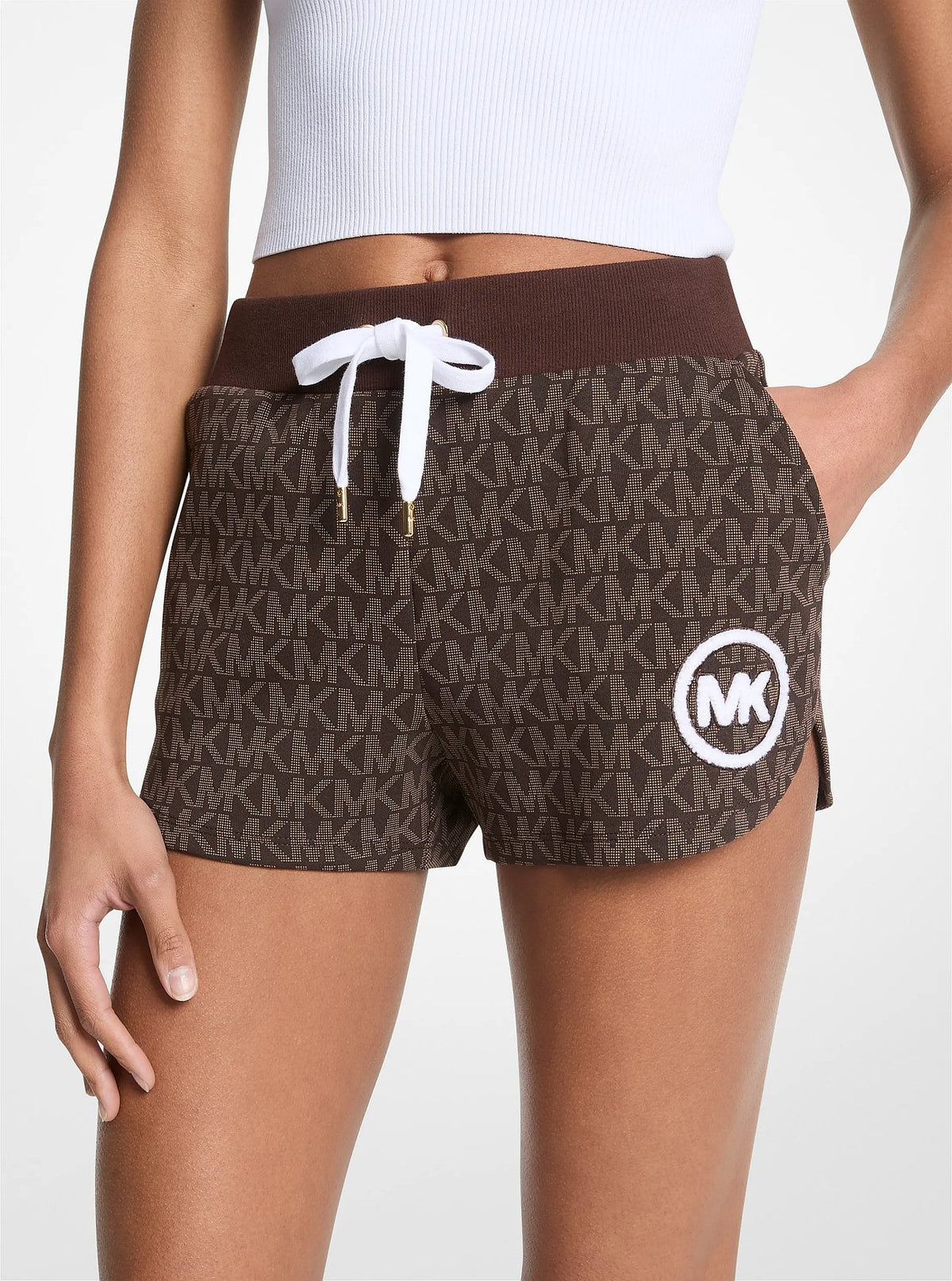 Michael Kors Logo Print Cotton Blend Shorts - Chocolate