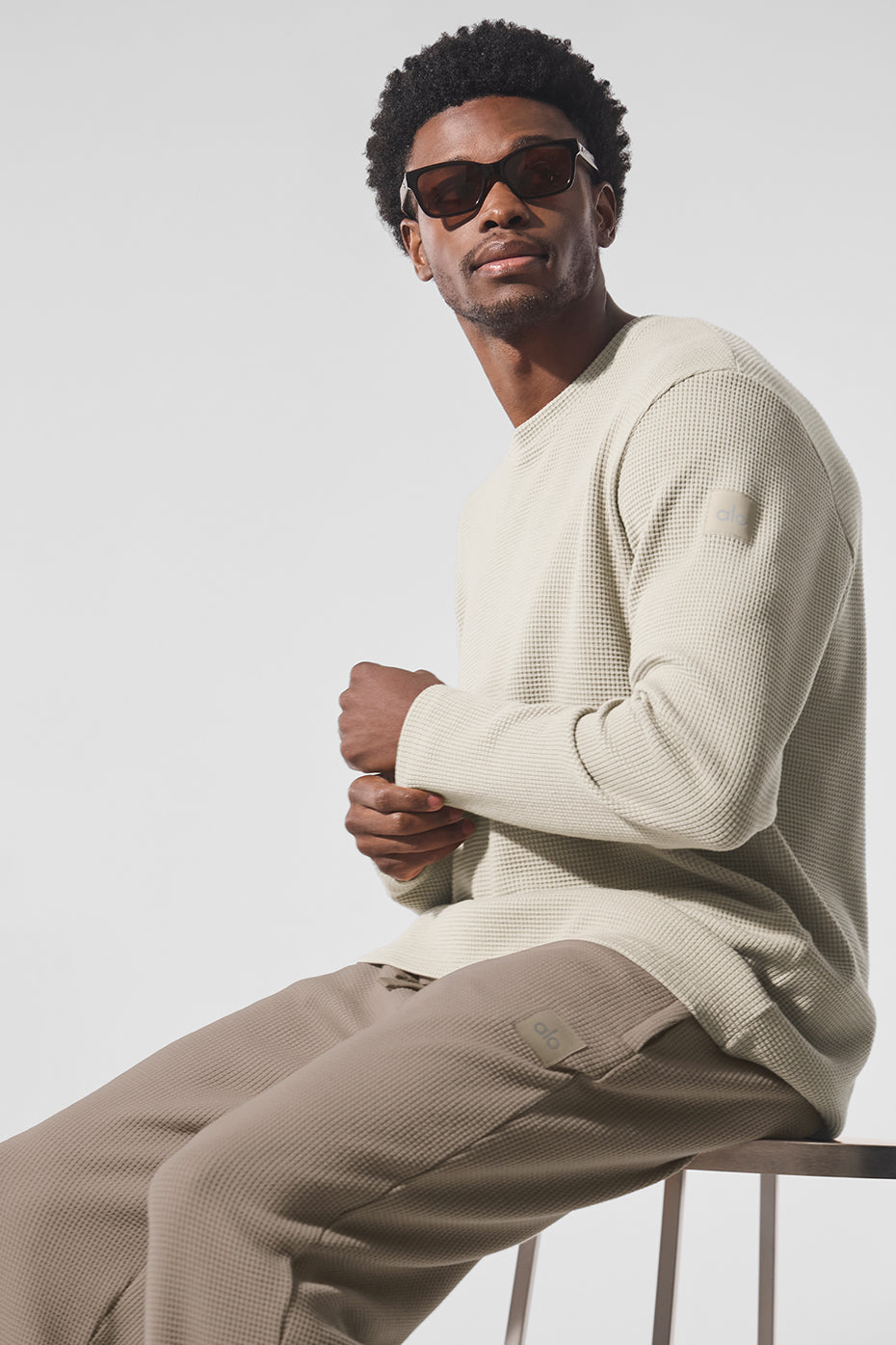 ALO Yoga Elevate Waffle Long Sleeve Crew - Bone - 3
