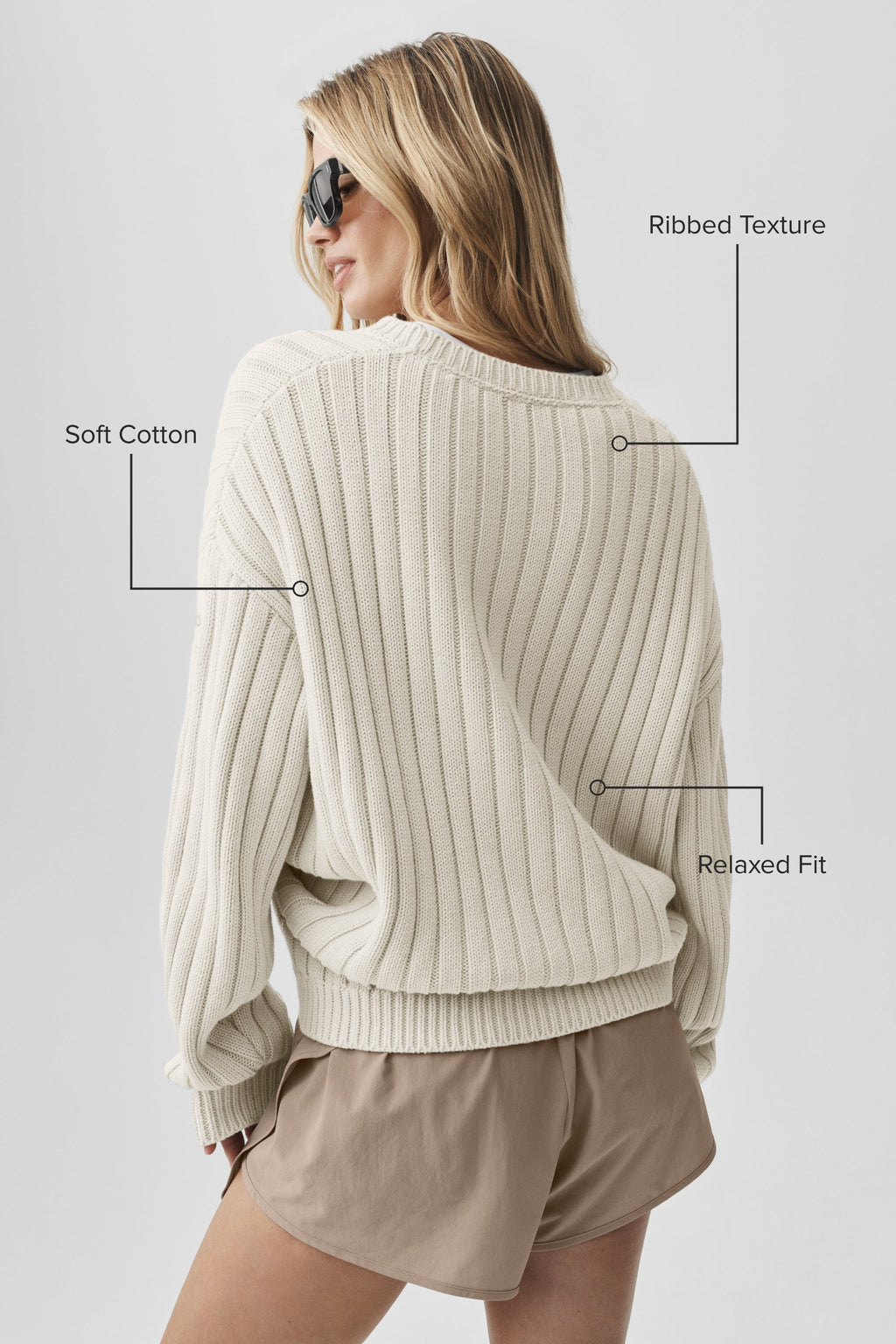 ALO Yoga Cotton Rib Parallel Sweater - Bone - 2