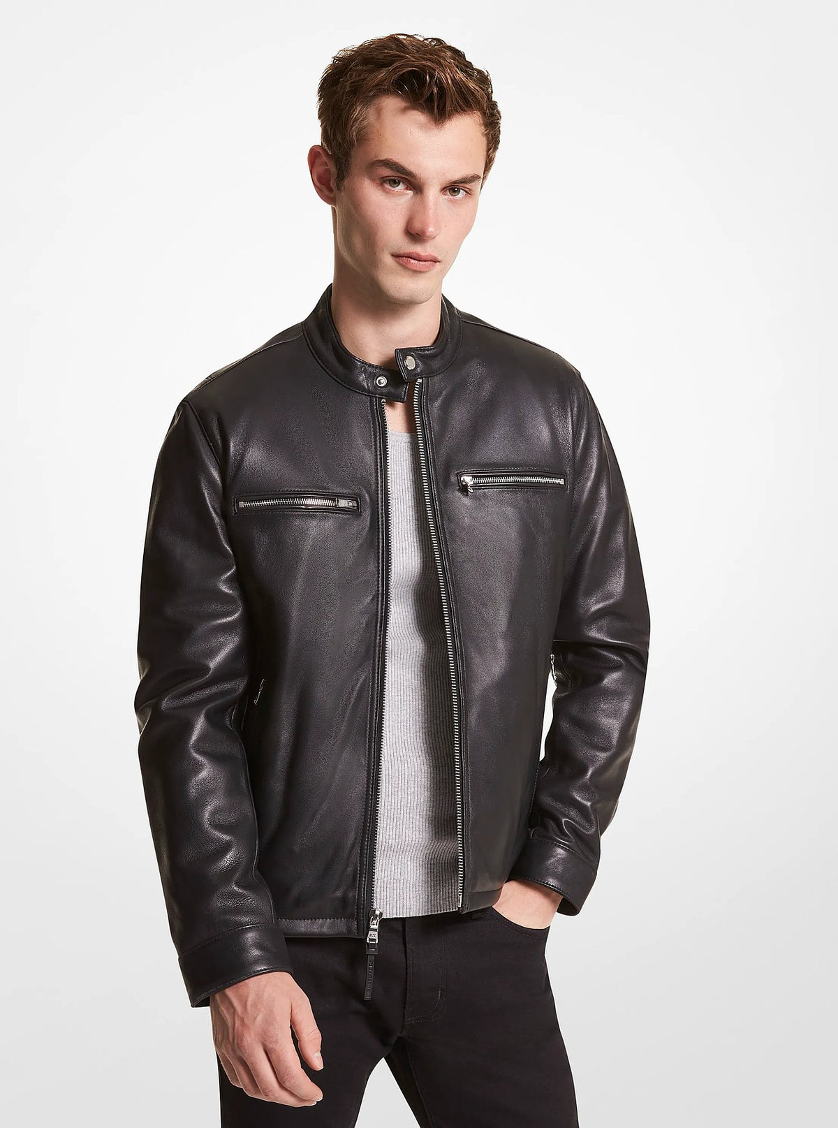 Michael Kors Leather Moto Jacket - Black