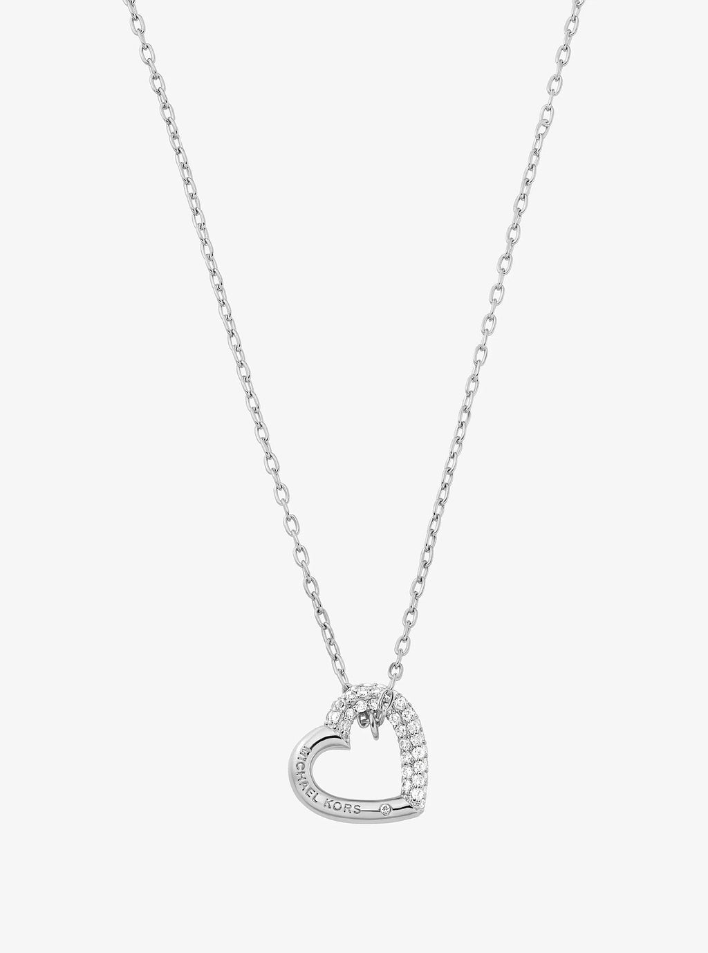 Michael Kors Pavé Heart Curb-Link Necklace - Silver - 2