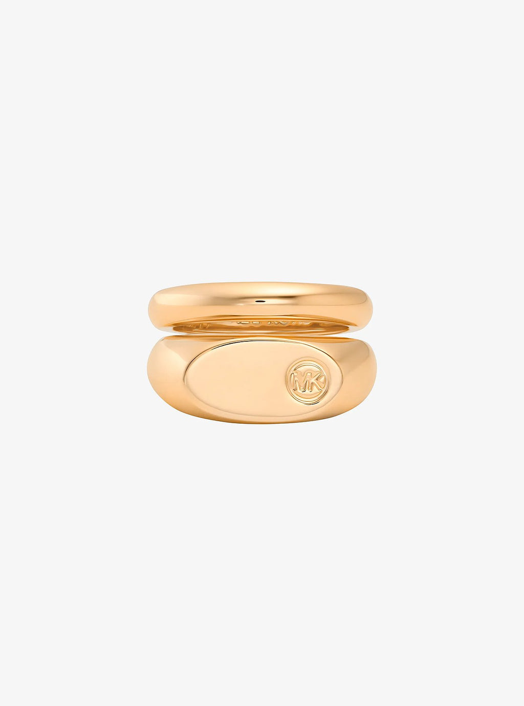 Michael Kors Logo Engraved Double Layered Signet Ring - Gold