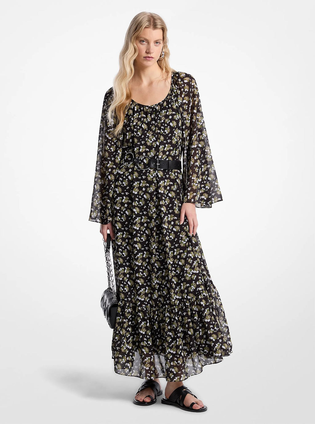 Michael Kors Floral Georgette Maxi Dress - Evergreen
