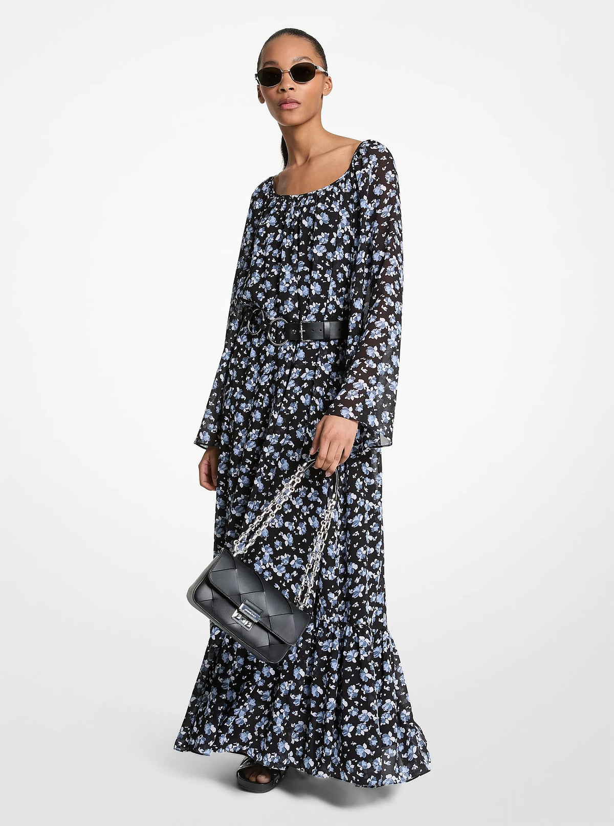 Michael Kors Floral Georgette Maxi Dress - Chambray