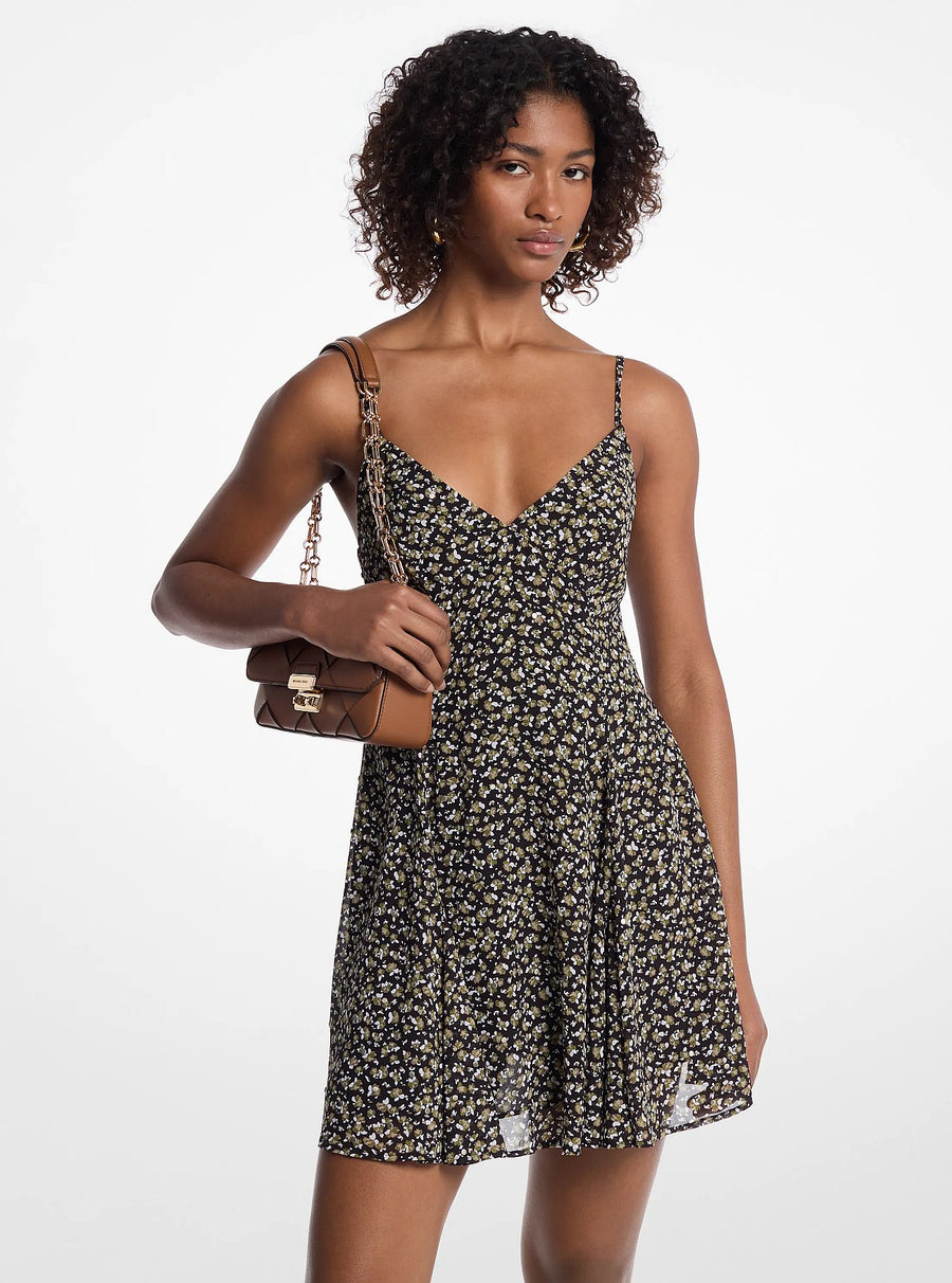 Michael Kors Studded Floral Print Georgette Mini Dress