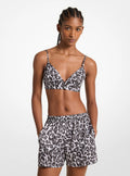 Michael Kors Leopard Logo Print Satin Bra Top - Aluminum