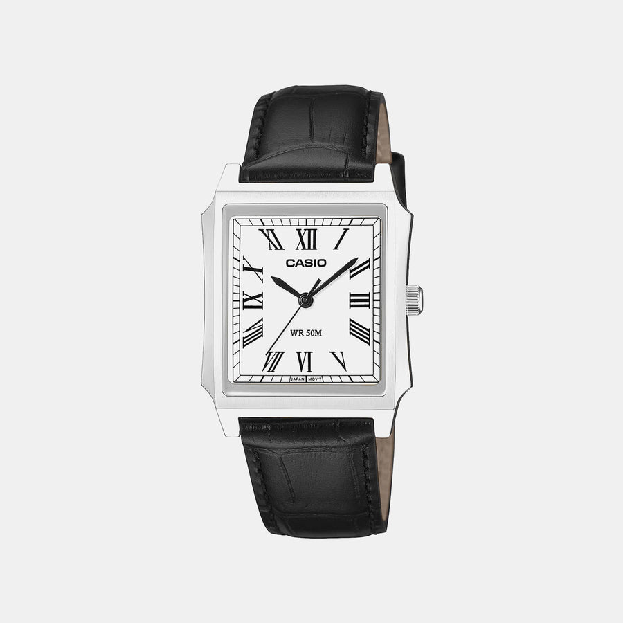 Casio Enticer Men Quartz Silver Dial Analog Leather Watch A2546