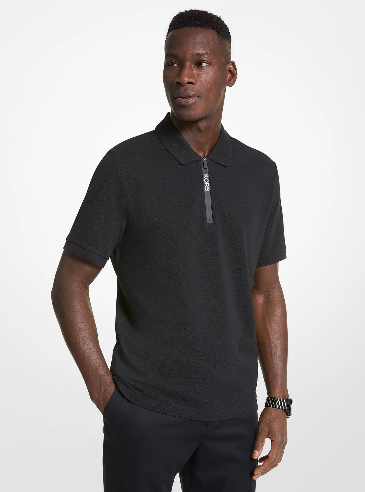 Michael Kors Cotton Half-Zip Polo Shirt - Black