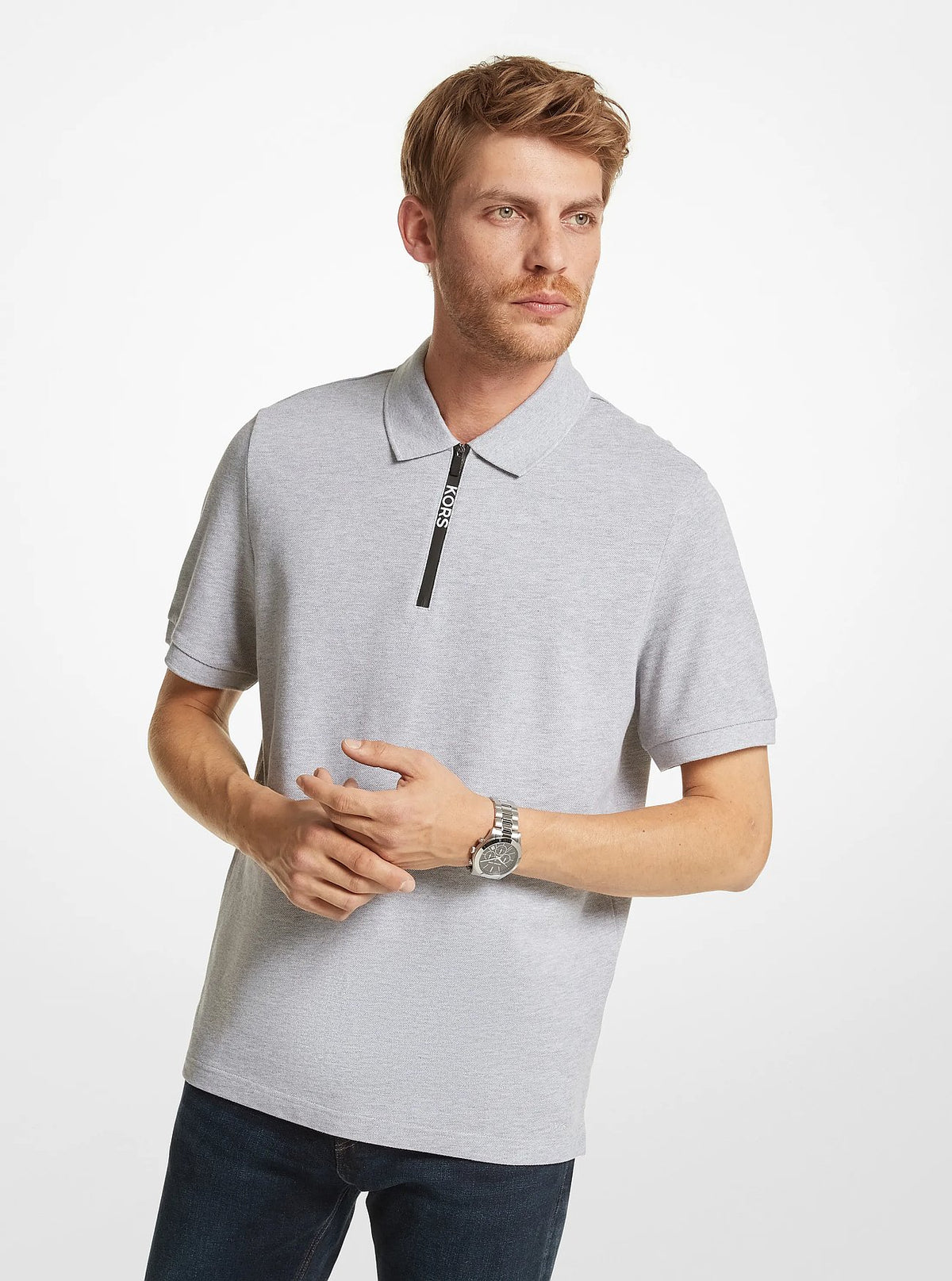 Michael Kors Cotton Half-Zip Polo Shirt - Heather Grey