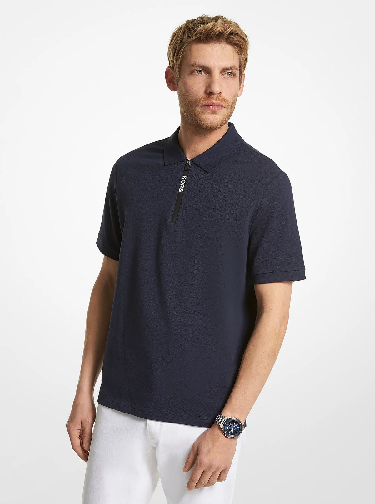 Michael Kors Cotton Half-Zip Polo Shirt - Midnight