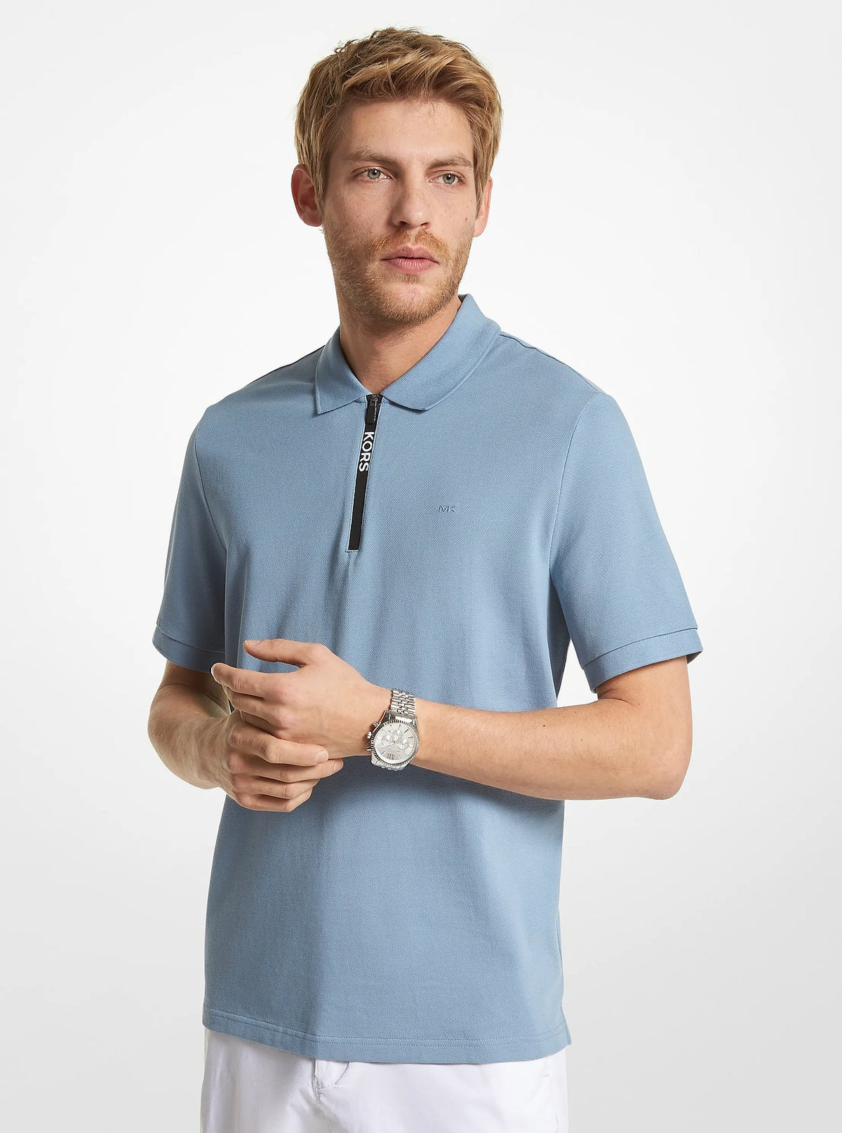 Michael Kors Cotton Half-Zip Polo Shirt - Chambray