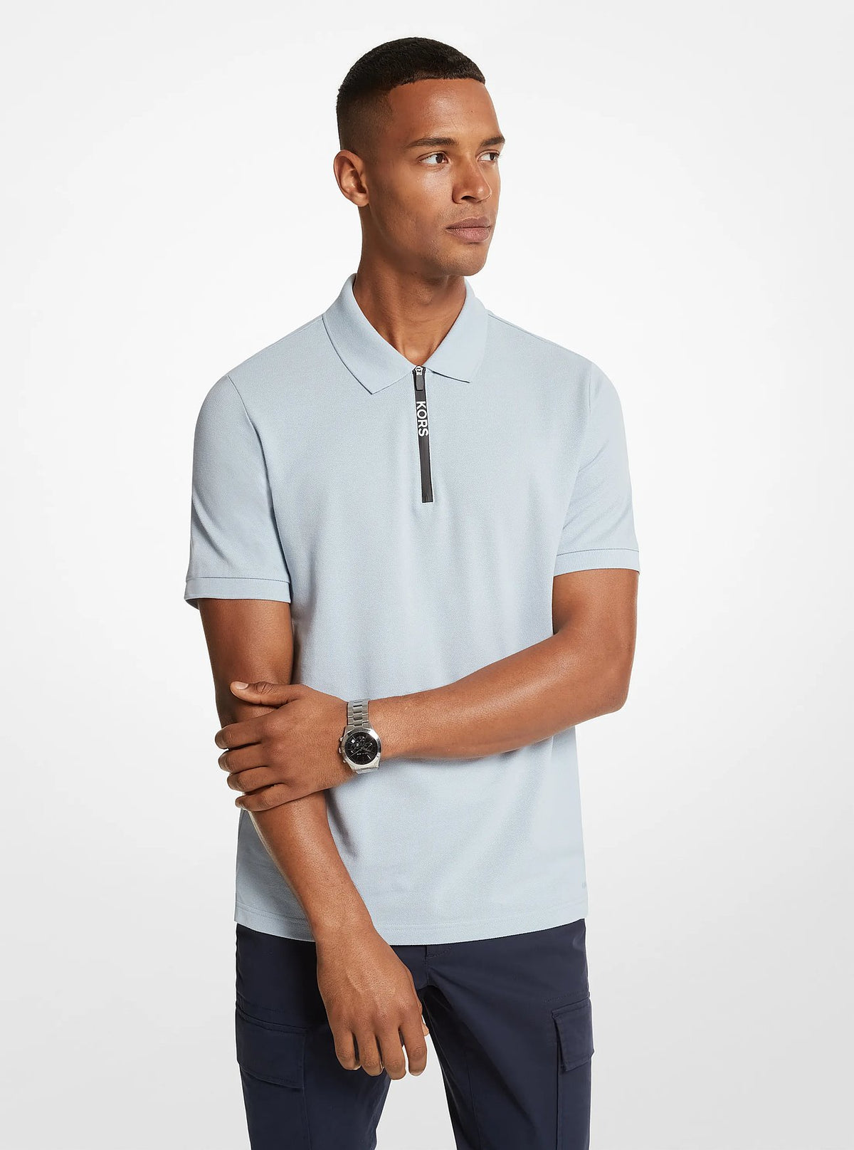 Michael Kors Cotton Half-Zip Polo Shirt - Pale Blue