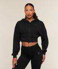 Gymshark Power Washed Cropped Full Zip Hoodie - Black/Wash