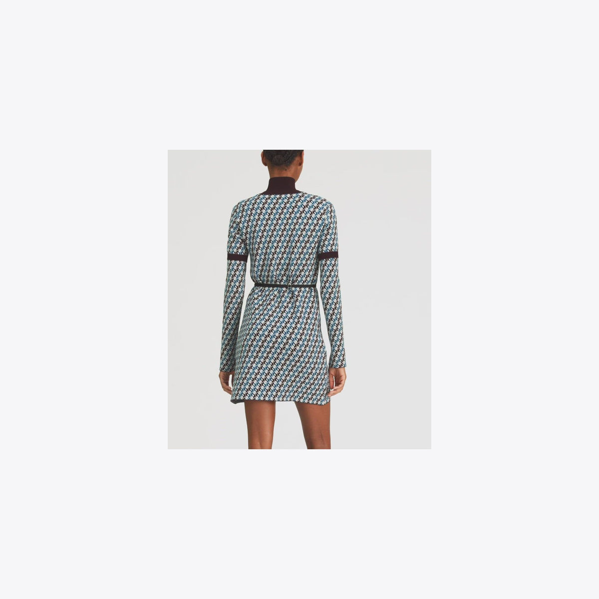 Tory Burch Jacquard Sweater Dress - Aqua Blue Linked Geo 3 Color - 5