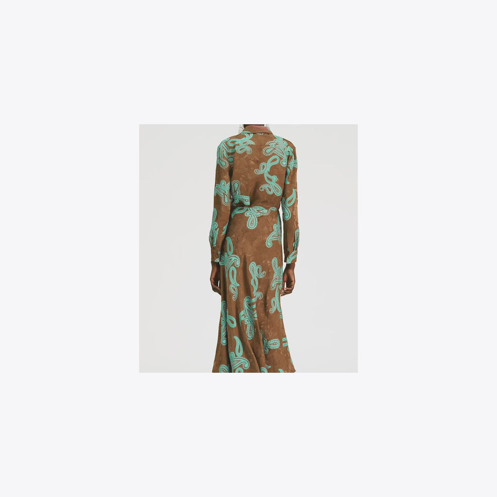 Tory Burch Satin Paisley Skirt - Aqua Stone/Smoked Peppercorn - 4