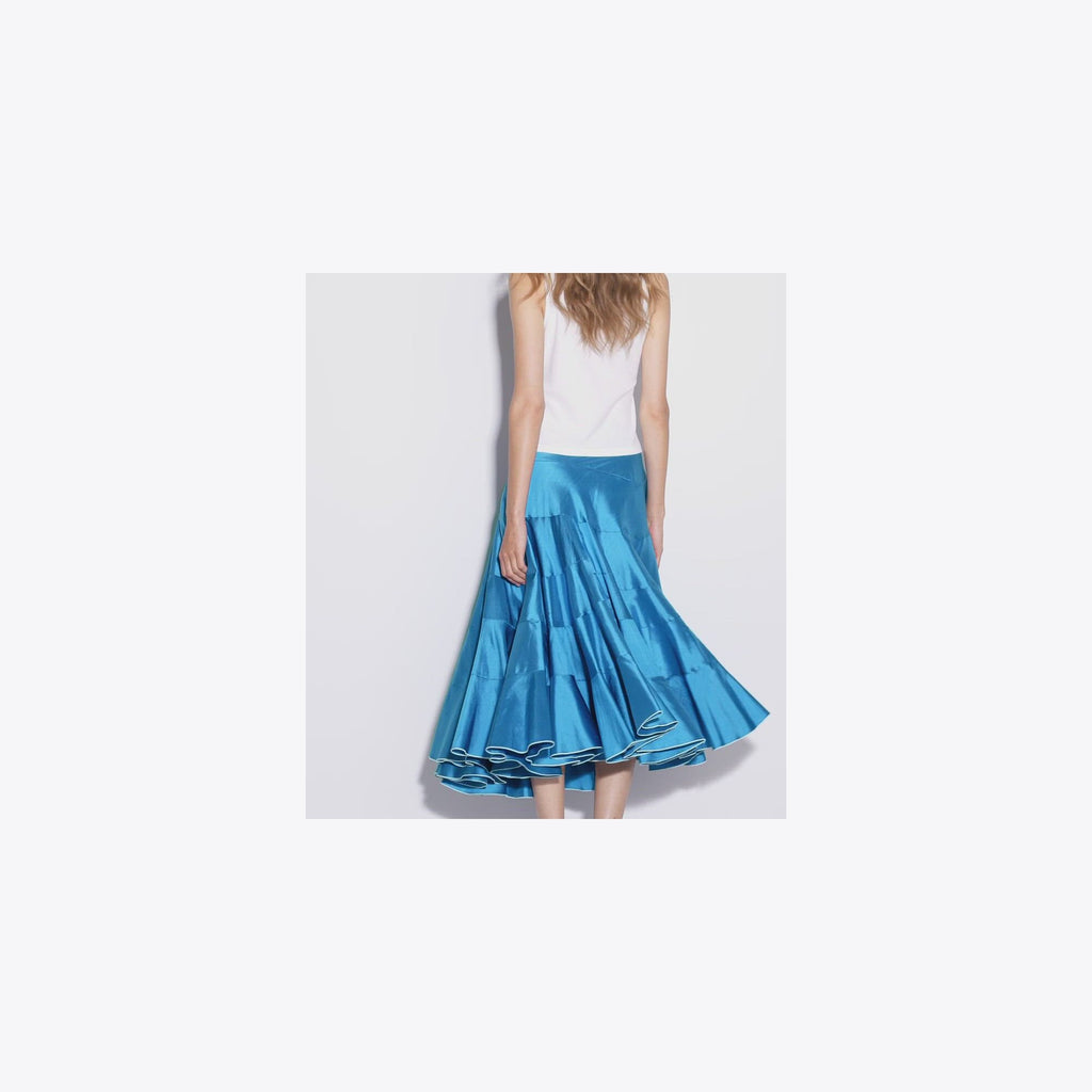 Tory Burch Flared Silk Skirt - Bay Blue - 4