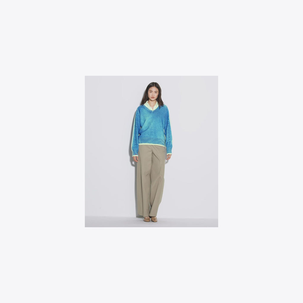 Tory Burch Merino Wool Sweater - Antique Travertine/ V-Neck Print - 4