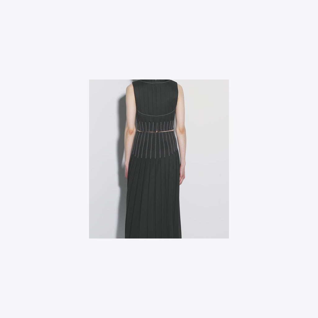 Tory Burch Wool Twill Pleated Top - Black - 4
