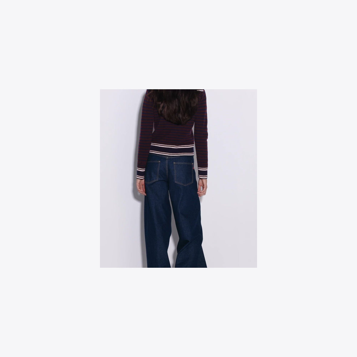 Tory Burch Wool Striped Collar Sweater - Navy / Dark Winterberry - 4