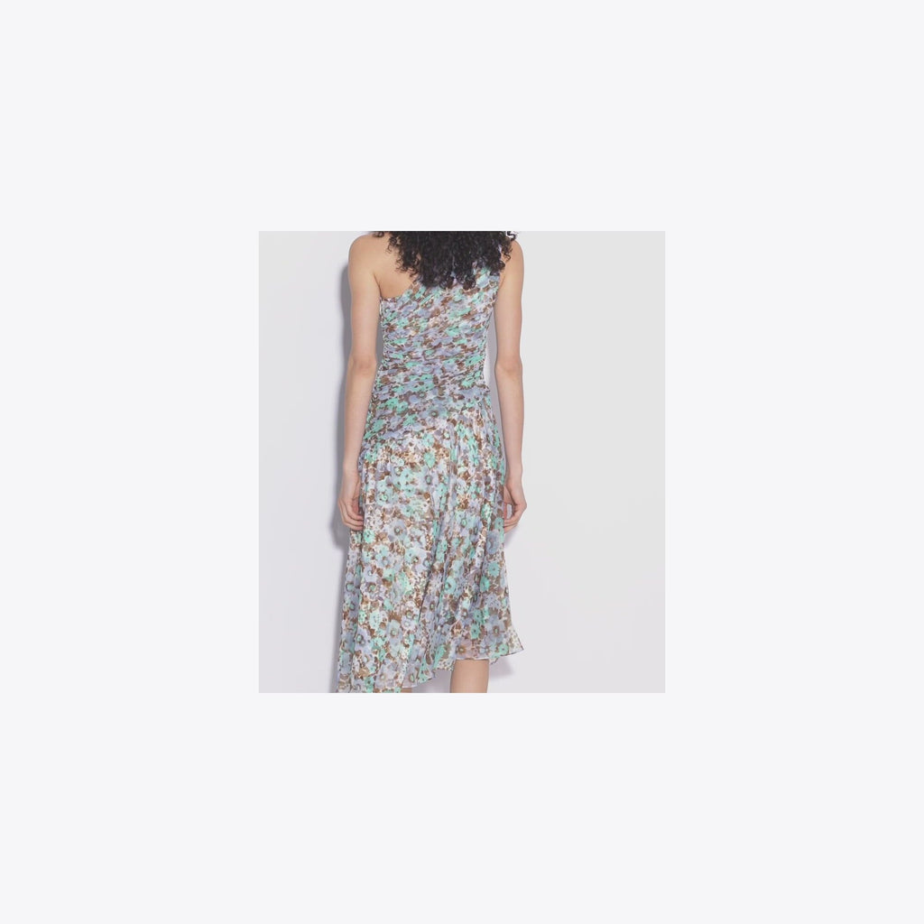 Tory Burch Printed One-Shoulder Dress - Blue Floral - 4