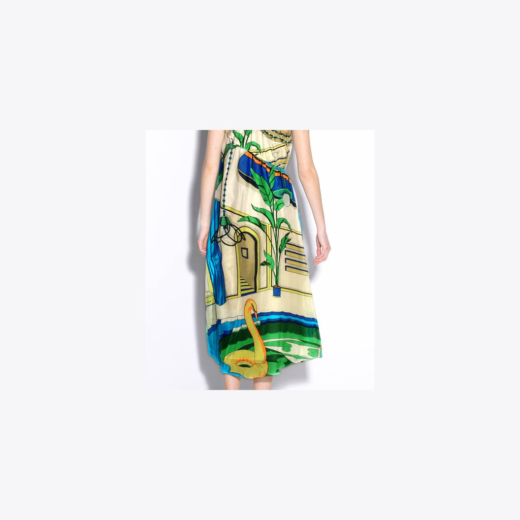 Tory Burch Printed One-Shoulder Cotton Dress - The Pool Blue - 4