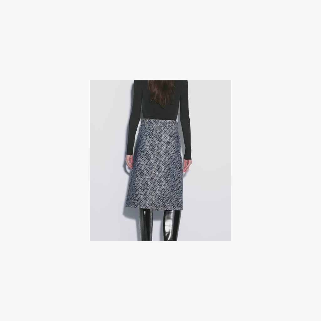 Tory Burch Flared Denim Skirt - T Monogram Stone Wash - 4