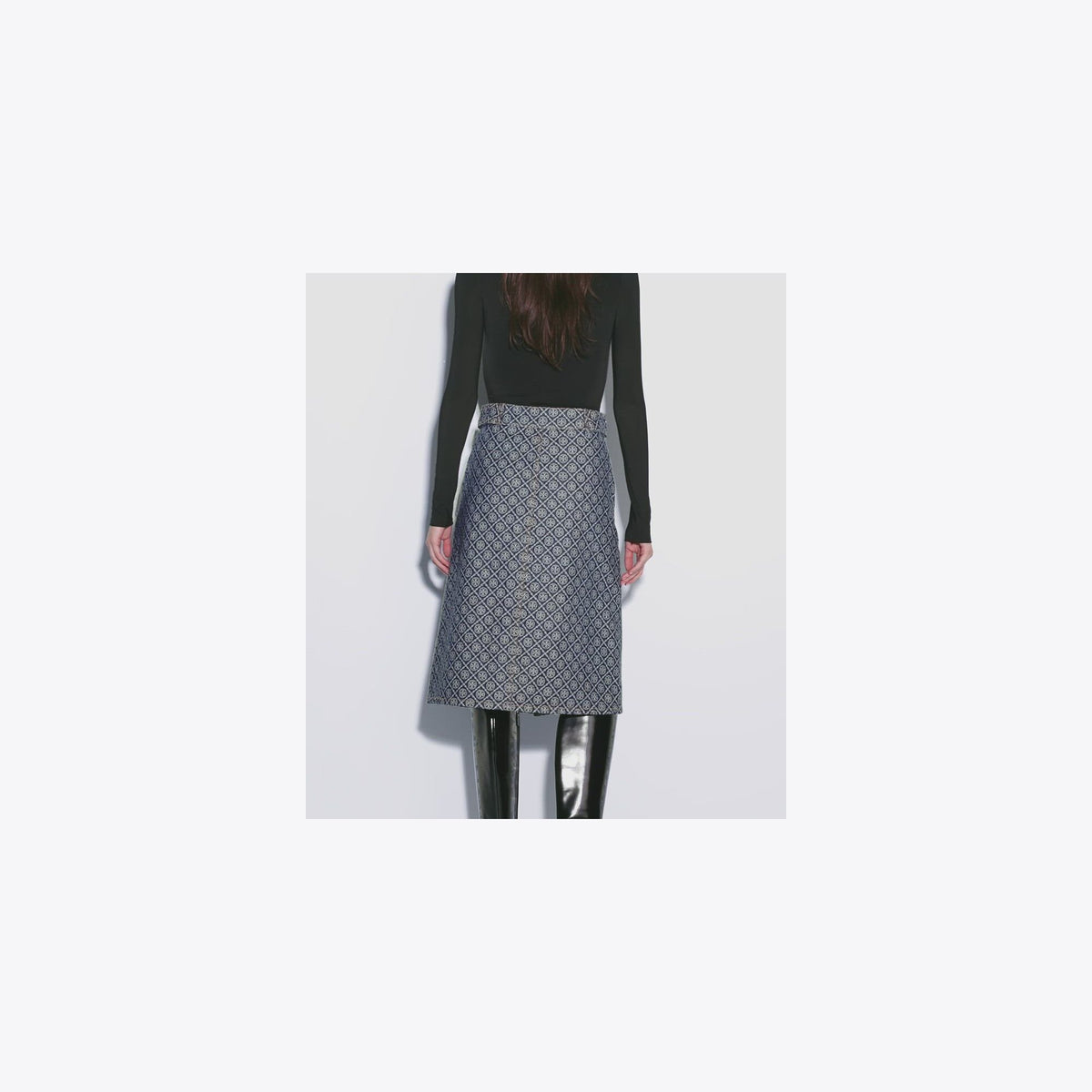 Tory Burch Flared Denim Skirt - T Monogram Stone Wash - 4