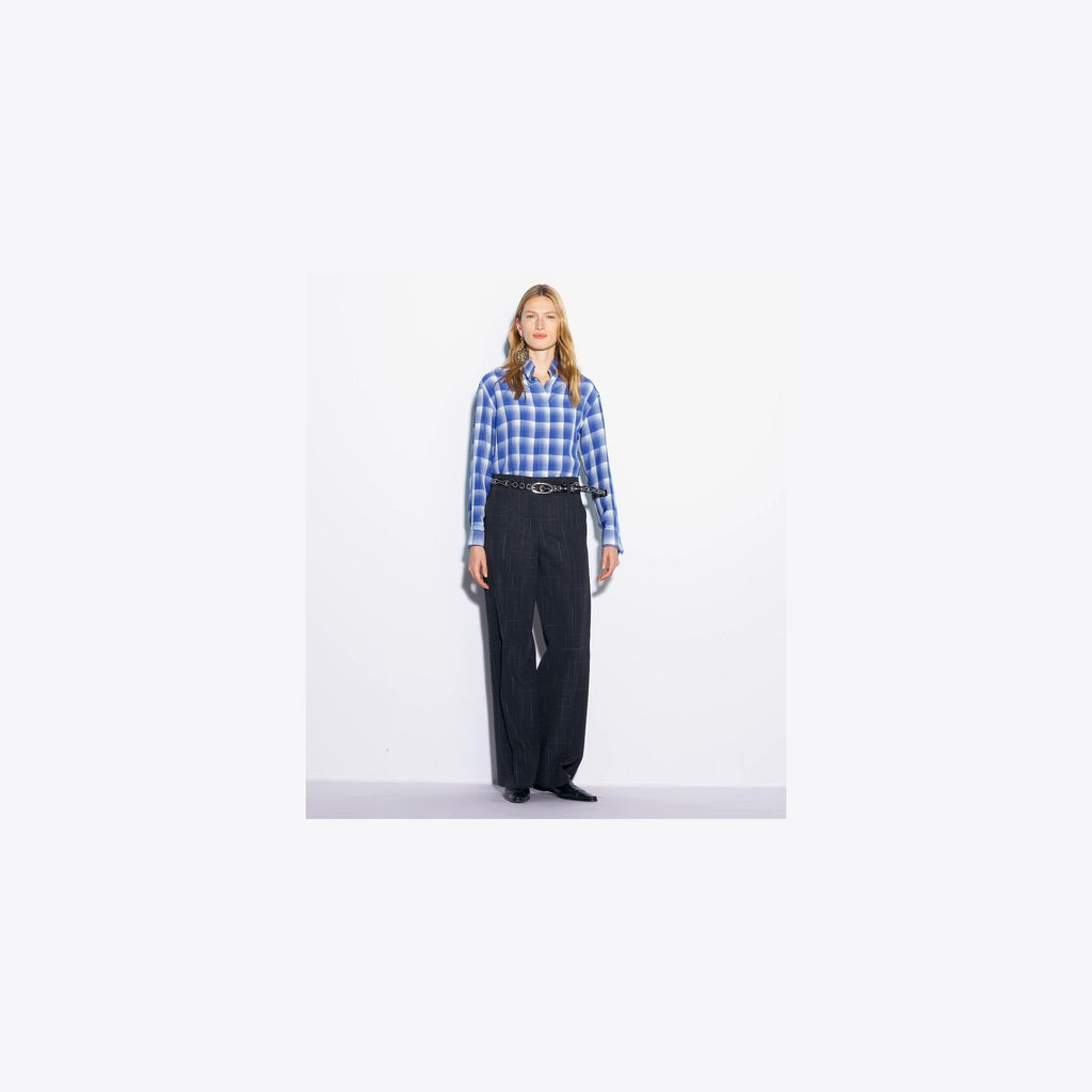 Tory Burch Plaid Viscose Shirt - Blue / Ivory - 4