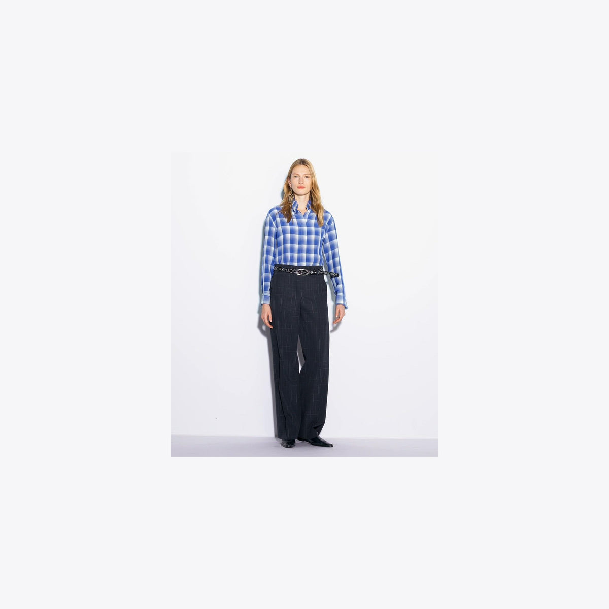 Tory Burch Plaid Viscose Shirt - Blue / Ivory - 4