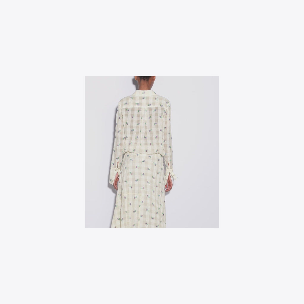 Tory Burch Embroidered Linen Skirt - Ivory Embroidered Gingham - 4