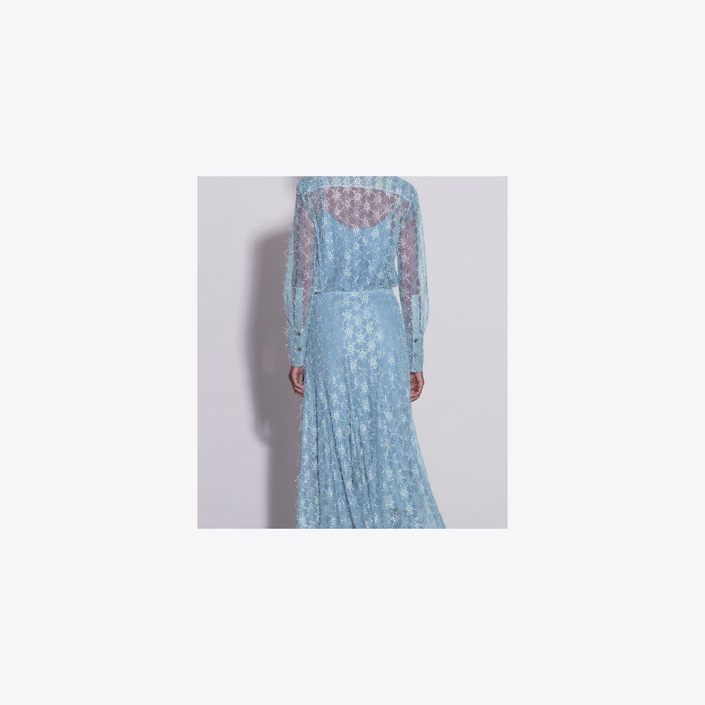 Tory Burch Chantilly Lace Fil Coupé Skirt - Blue Porcelain - 4