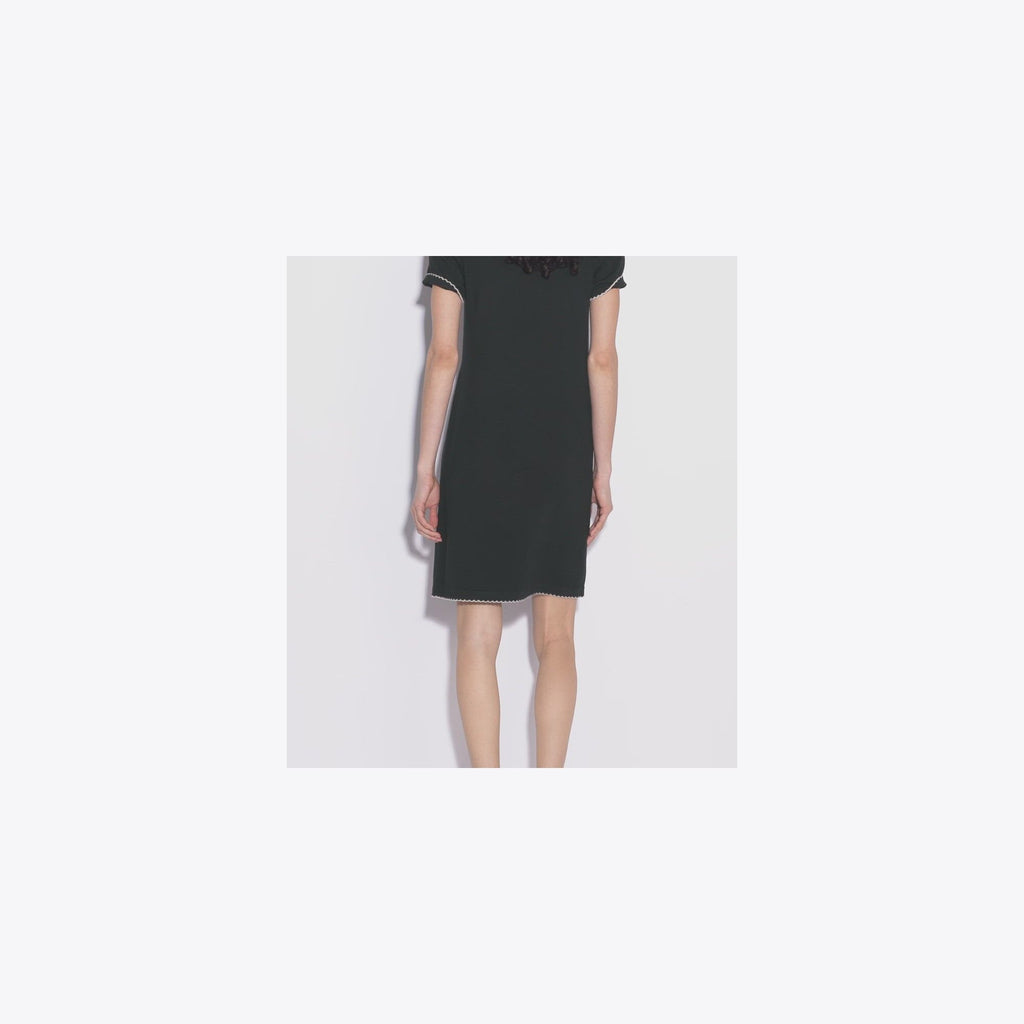 Tory Burch Wool Scalloped Polo Dress - Black / New Ivory - 5