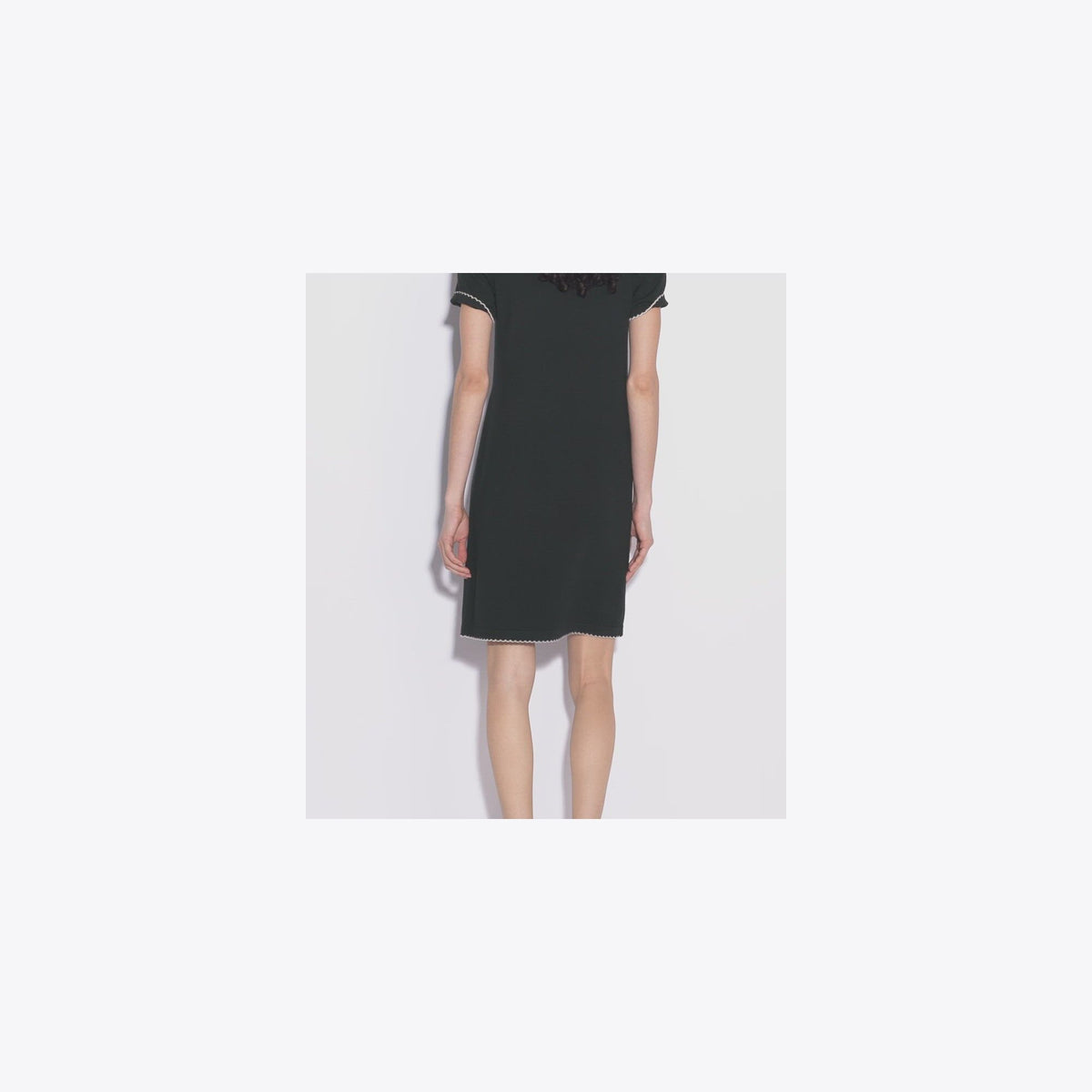 Tory Burch Wool Scalloped Polo Dress - Black / New Ivory - 5