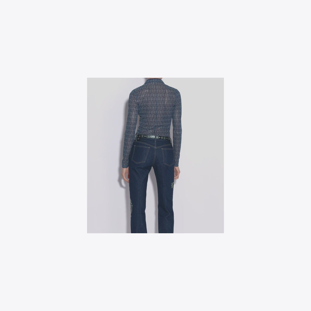 Tory Burch Crepe Polo Shirt - Dusky Blue T Stripe - 4