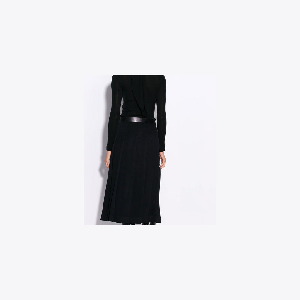 Tory Burch Tailored Twill Pleated Skirt - Black - 4