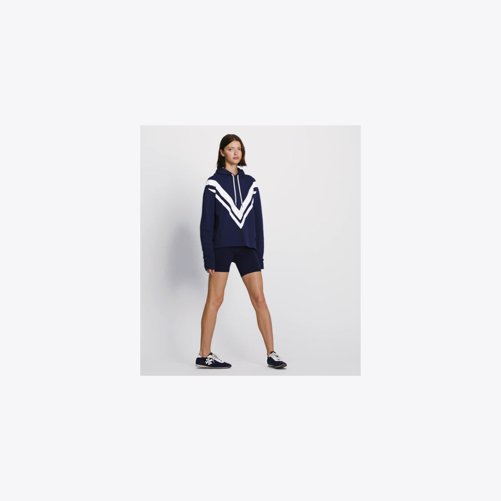 Tory Burch French Terry Chevron Hoodie - Tory Navy/Snow White - 4