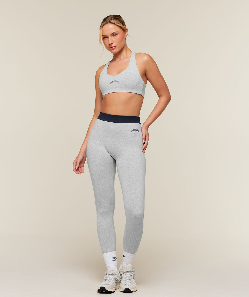 Gymshark Training Campus Leggings - Light Grey Core Marl/Heavy Blue - 4