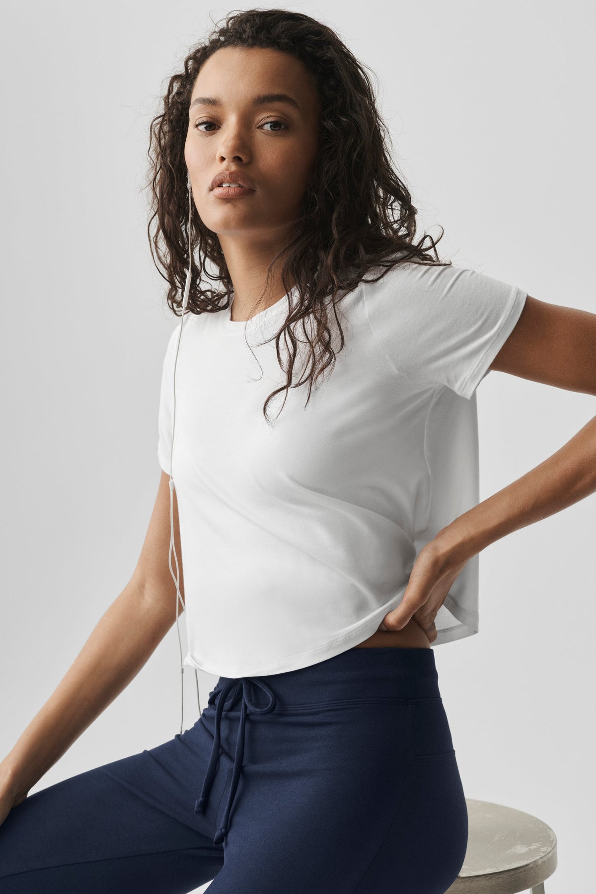 ALO Yoga Cropped All Day Short Sleeve - White