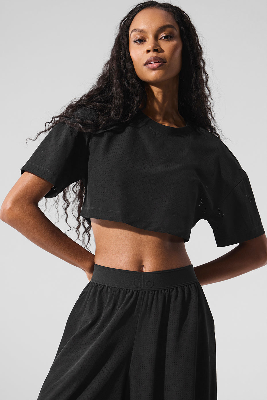 ALO Yoga Mesh Cropped Mirage Tee - Black