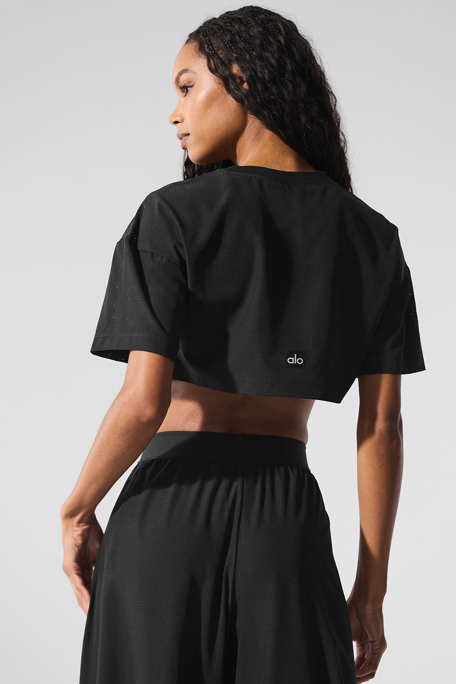 ALO Yoga Mesh Cropped Mirage Tee - Black - 4