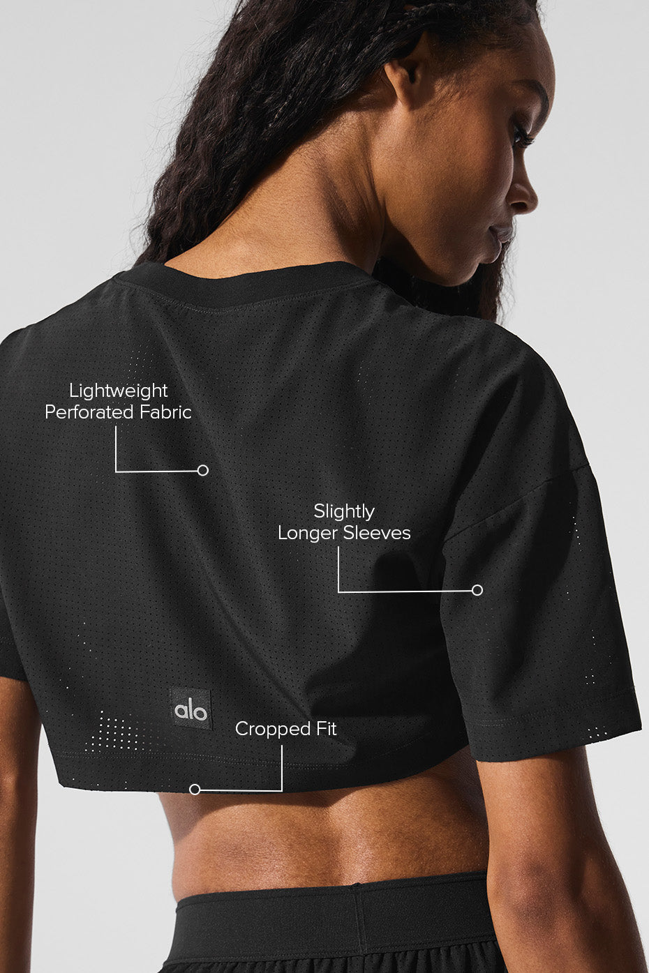 ALO Yoga Mesh Cropped Mirage Tee - Black - 2