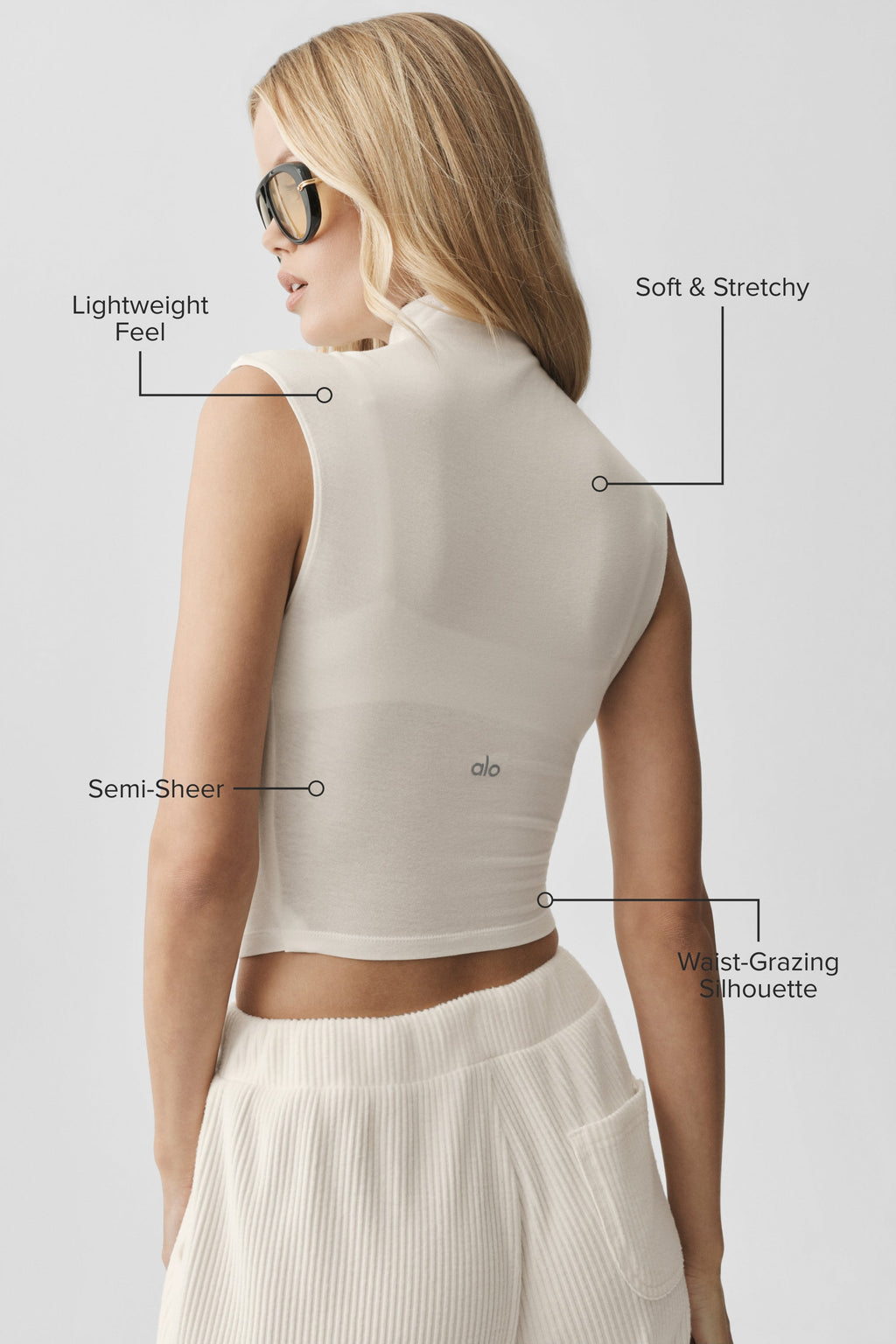 ALO Yoga Semi Sheer Mock Neck Oasis Tank - Ivory - 2
