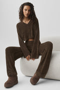 ALO Yoga Micro Chenille Cropped V-Neck Coverup - Espresso