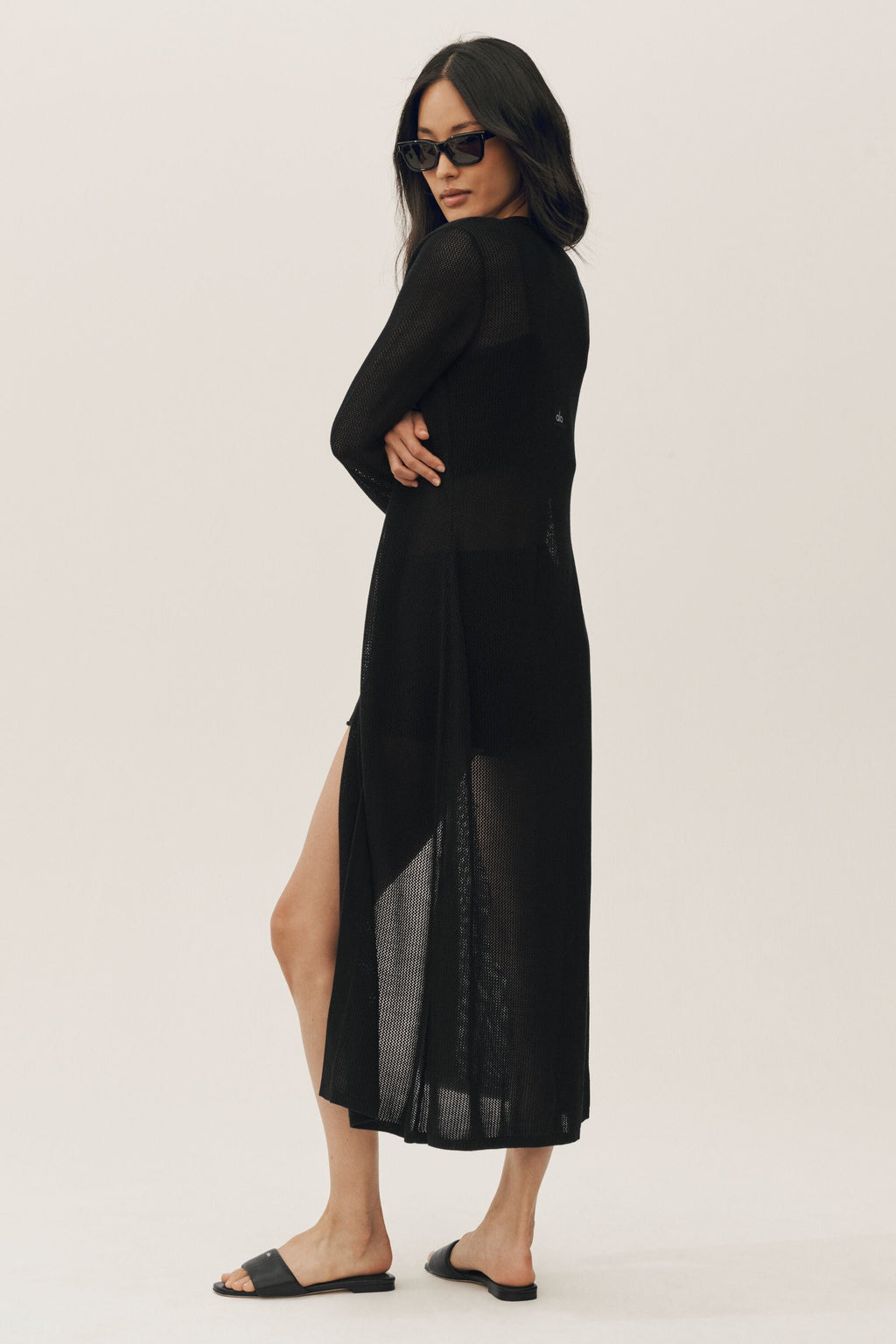 ALO Yoga Silk Cashmere Heatwave Long Cardigan - Black - 3