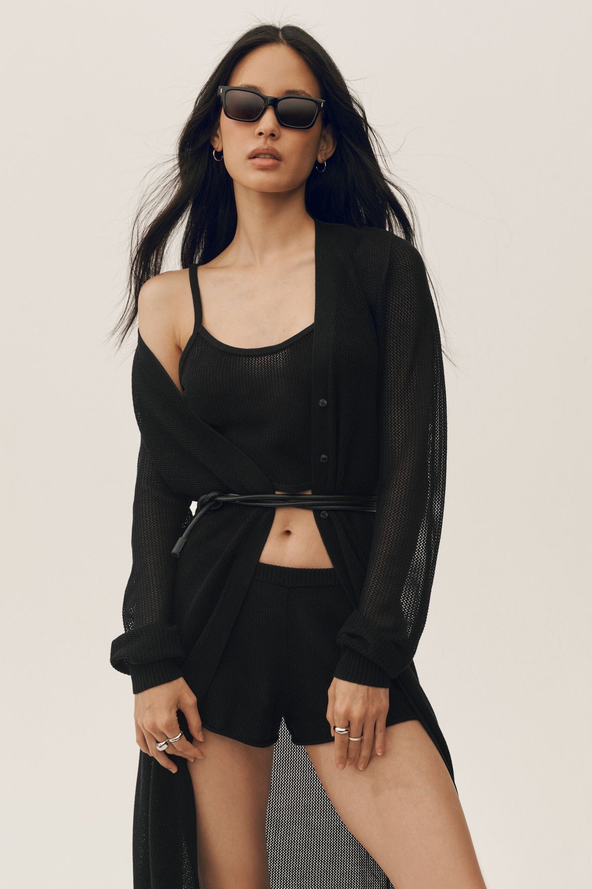 ALO Yoga Silk Cashmere Heatwave Long Cardigan - Black - 5
