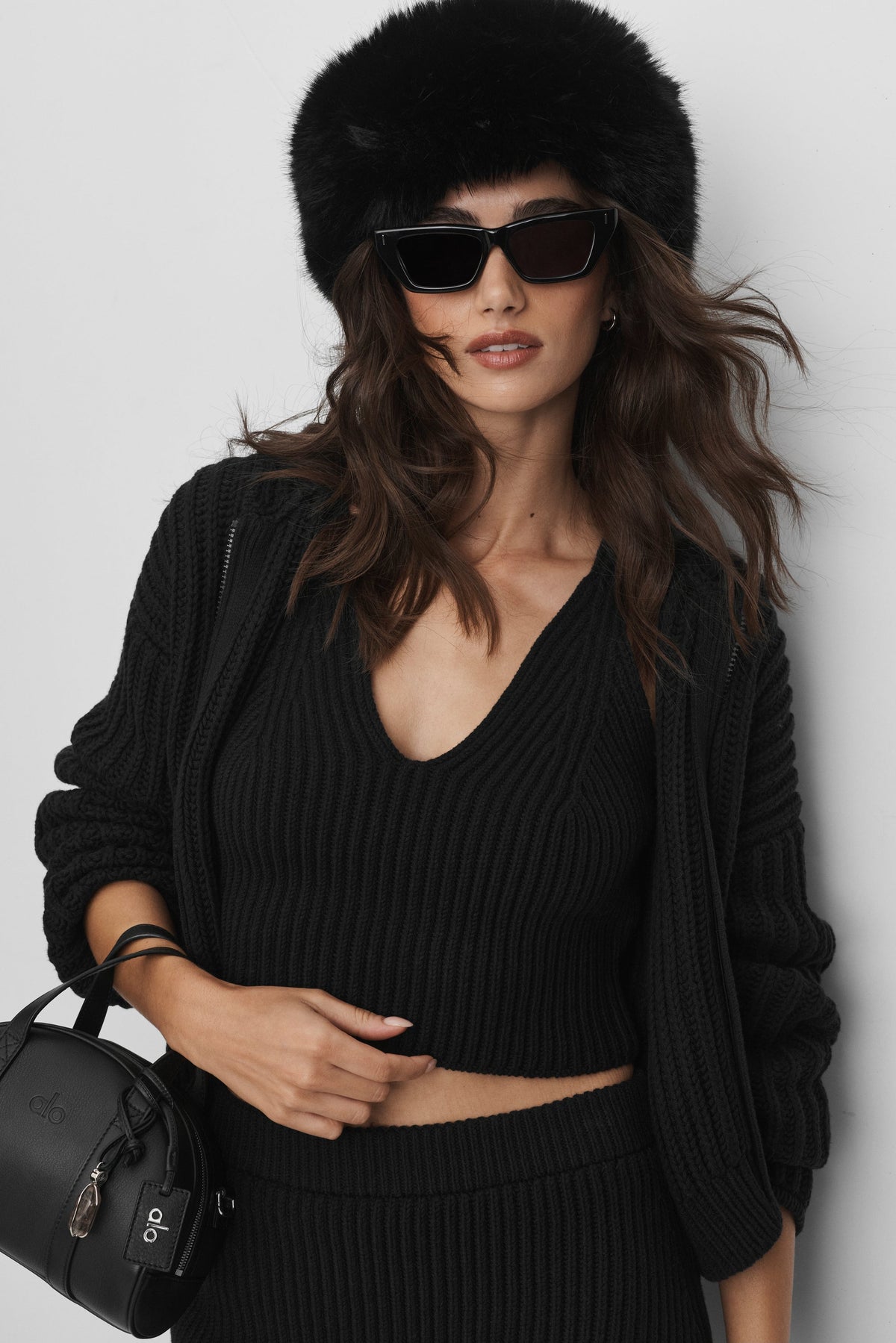 ALO Yoga Marl Sweater Rewind Full Zip Hoodie - Black Marl