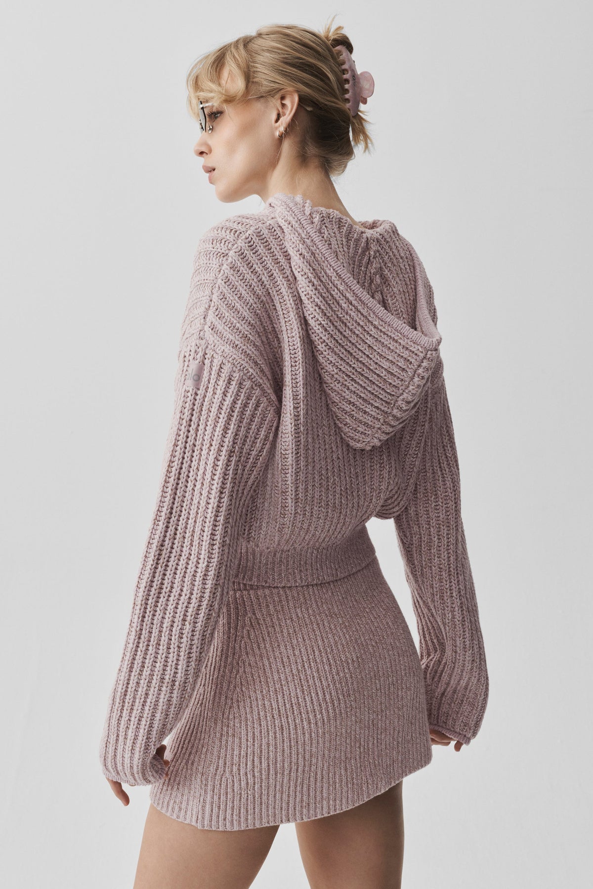 ALO Yoga Marl Sweater Rewind Full Zip Hoodie - Frosted Pearl Marl - 2