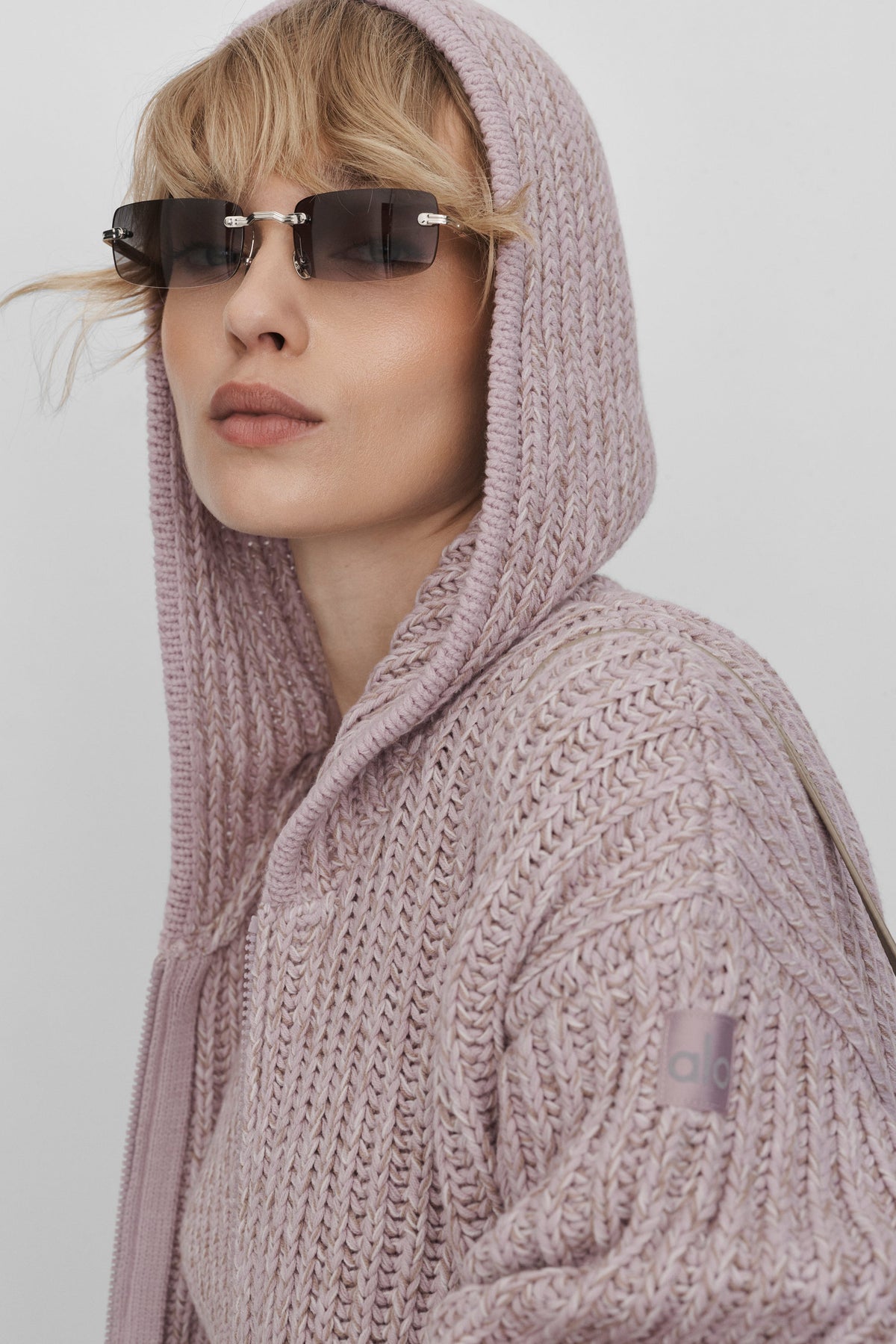 ALO Yoga Marl Sweater Rewind Full Zip Hoodie - Frosted Pearl Marl - 5