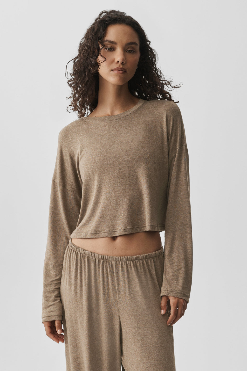 ALO Yoga Semi-Sheer Oasis Boxy Long Sleeve - Java Brown Heather - 3